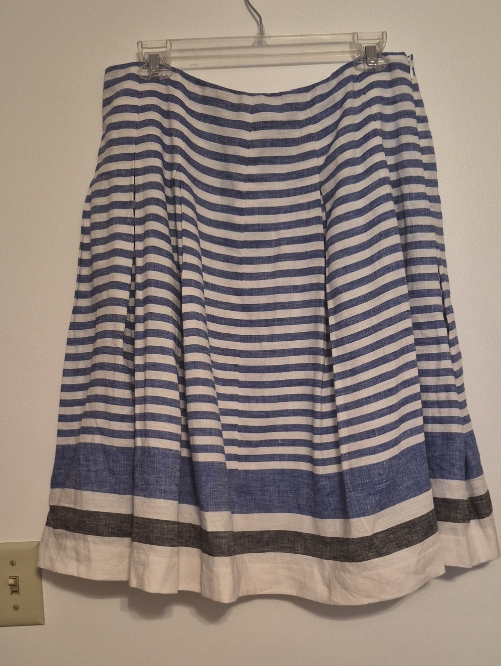 Talbots Blue & White Striped Box Pleat Skirt SZ 8